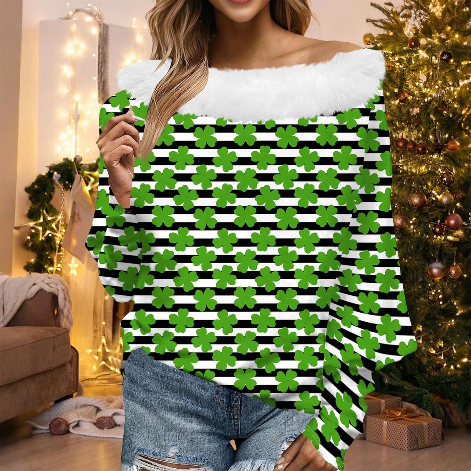 

Женский свободный повседневный St. Плюшевый топ без бретелек с принтом Патрика и одним вырезом L армия зеленый