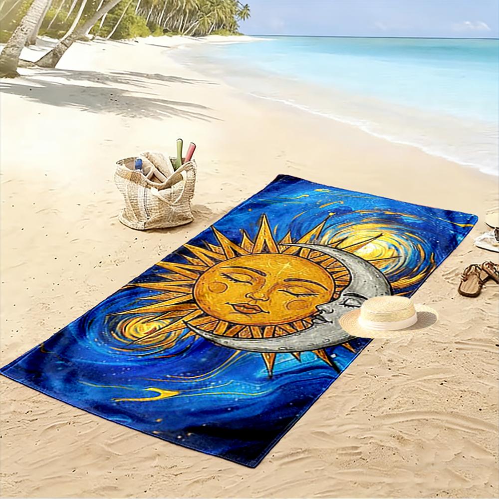 Sun and Moon Starry Sky Design Beach Towel Quick-drying for Travel Outdoor Sports Jogging Beach and Swimming