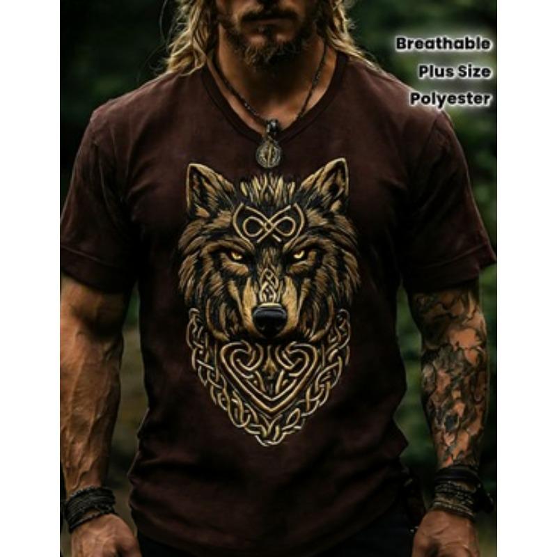 ETST48 Viking Krijger Wolfskop T-shirt (Grote maat) 5XL