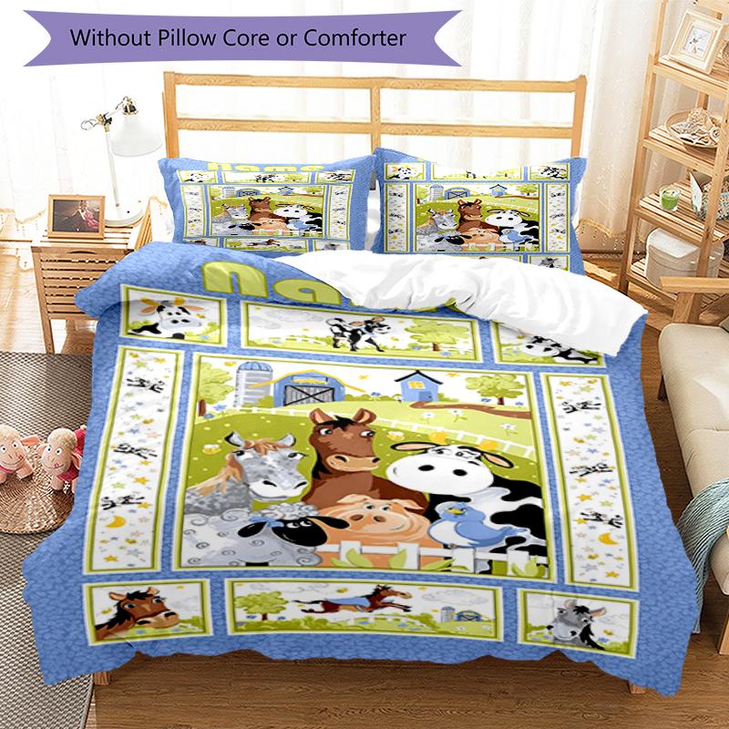 3pcs Custom Name Animals Bedding Set Duvet Cover Closure Includes 1 Duvet Cover & 2 Pillowcases, Soft and Comfortable for All Seasons.