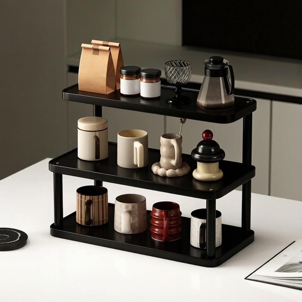 Wood Multi-Layer Coffee Mug Display Rack Stepped Countertop Cup Holder Space Saving Storage Shelf for Kitchen Office Living Room
