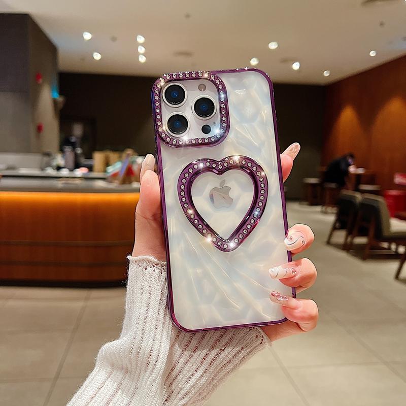Luxus Glitzer Strass Transparent 3D Herz Handyhülle Für iPhone 16 15 14 13 11 12 16 Pro Max Stoßfest Verchromte Rückseite