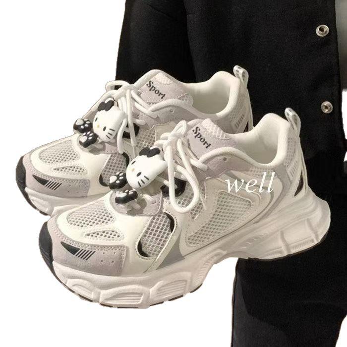 Campusvind mesh pustende tykksålede rundhodede dame-pappa-sko 2025 vår nisje allsidige avslappede sportssko små hvite sko