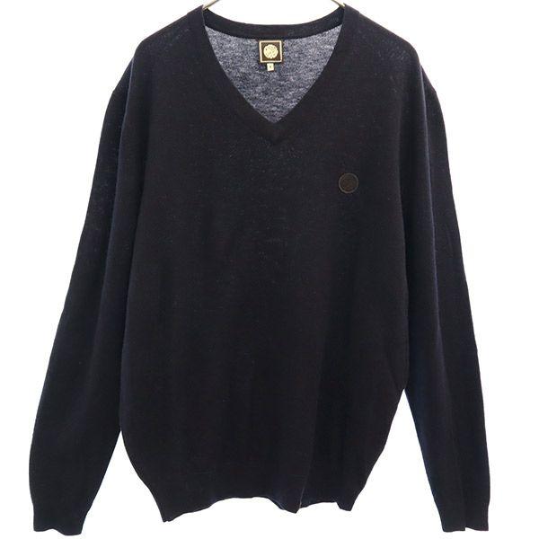 Pretty Green Wool Blend One Point Embroidery Long Sleeve V Neck Sweater Men's Used