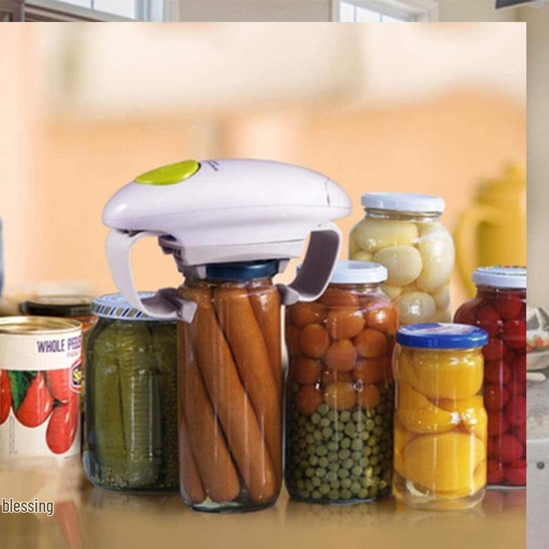 Electric Multi-Opener: Double-Ear Can & Bottle Opener with One-Button Automatic Silicone Grip.