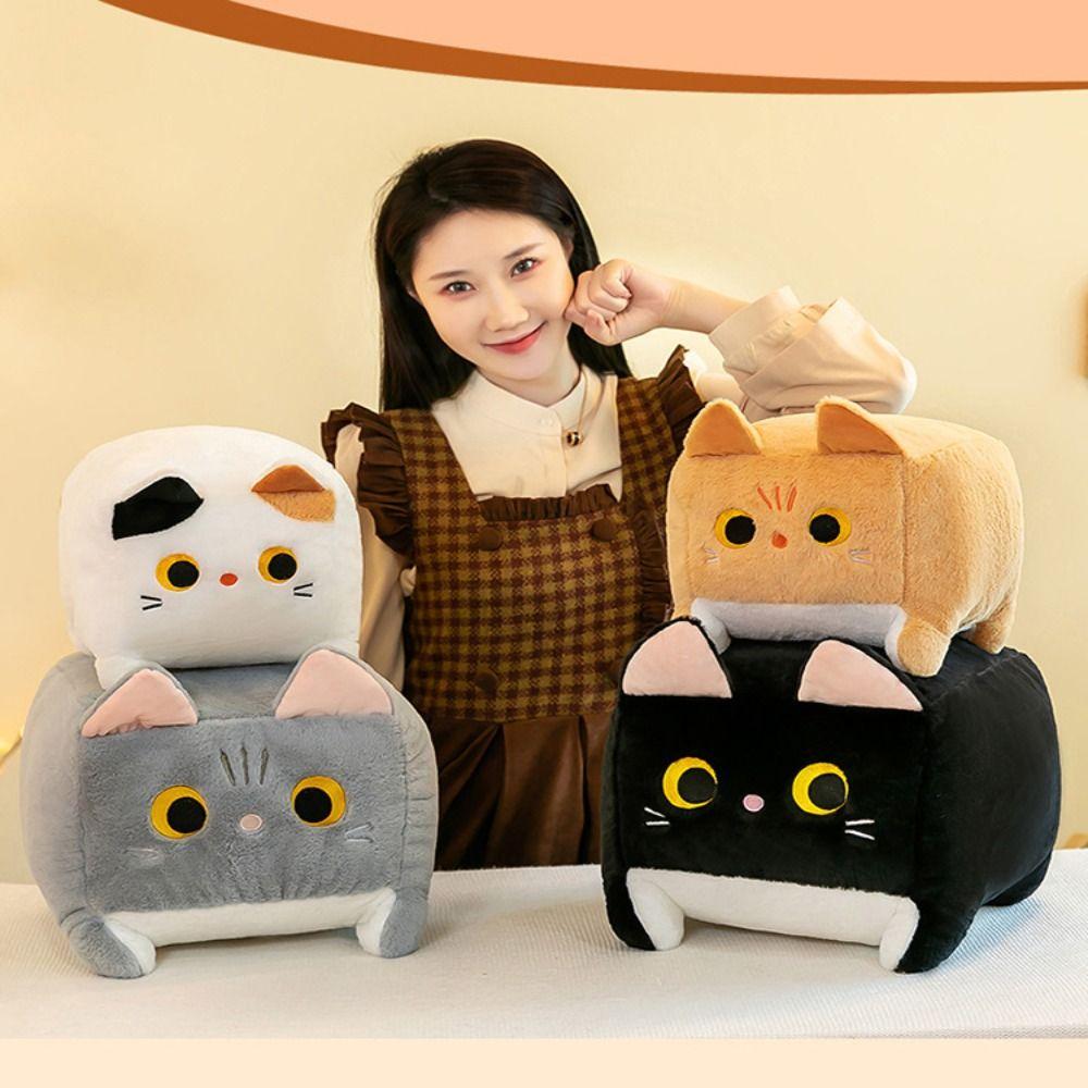 Yumuşak Yastık Kare Kedi Peluş Oyuncak Doldurulmuş Hayvan Yavru Kedi Peluş Bebek Siyah Kedi Yastığı Çocuk Oyuncağı