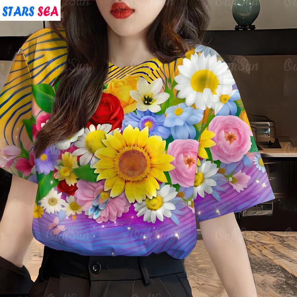 

Women s Summer Floral Print T-Shirt | 3D Design XS