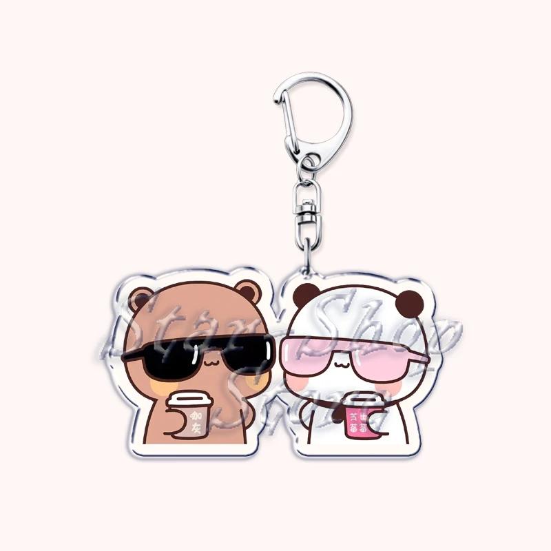 

Lovely Bubu Eat Dudu Keychains Love Couple Grey Bear Panda Yier Keyring for Accessories Bag Key Chain Jewelry Fans Lover Gifts