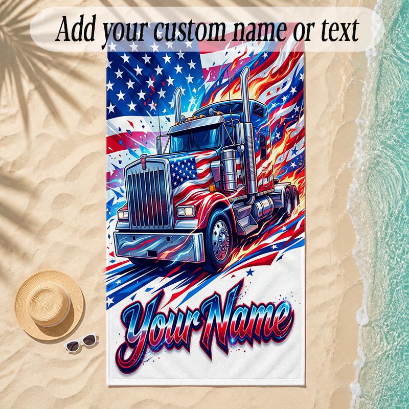 Truck Theme Soft Beach Towel Personalized Custom Name Text Towel Portable for Beach Pool Travel