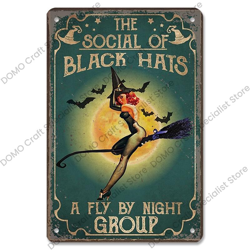 Happy Halloween Retro Poster Metal Plate Jack-O-Lantern Black Cat Witch Metal Tin Signs Vintage Halloween Party Living Room Home