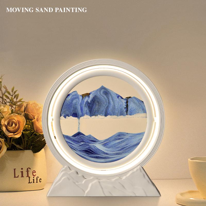 Sandscape Moving Sand Art Picture Quicksand Table Lamp Liquid Hourglass Dynamic Flowing Sand Painting Night Light Home Decor