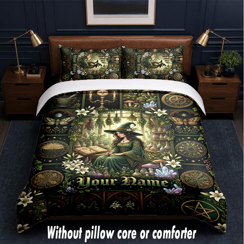 Witchcraft Theme Custom Text Or Name 3Pcs Bedding Set,1 Flat Sheet & 2 Pillowcases Personalized Home Bedding