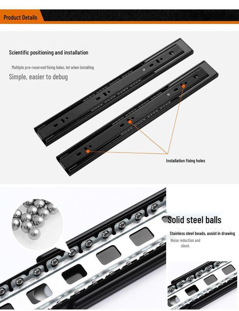 Silent Extra Thick Stainless Steel Drawer Slides with Rebound Damping