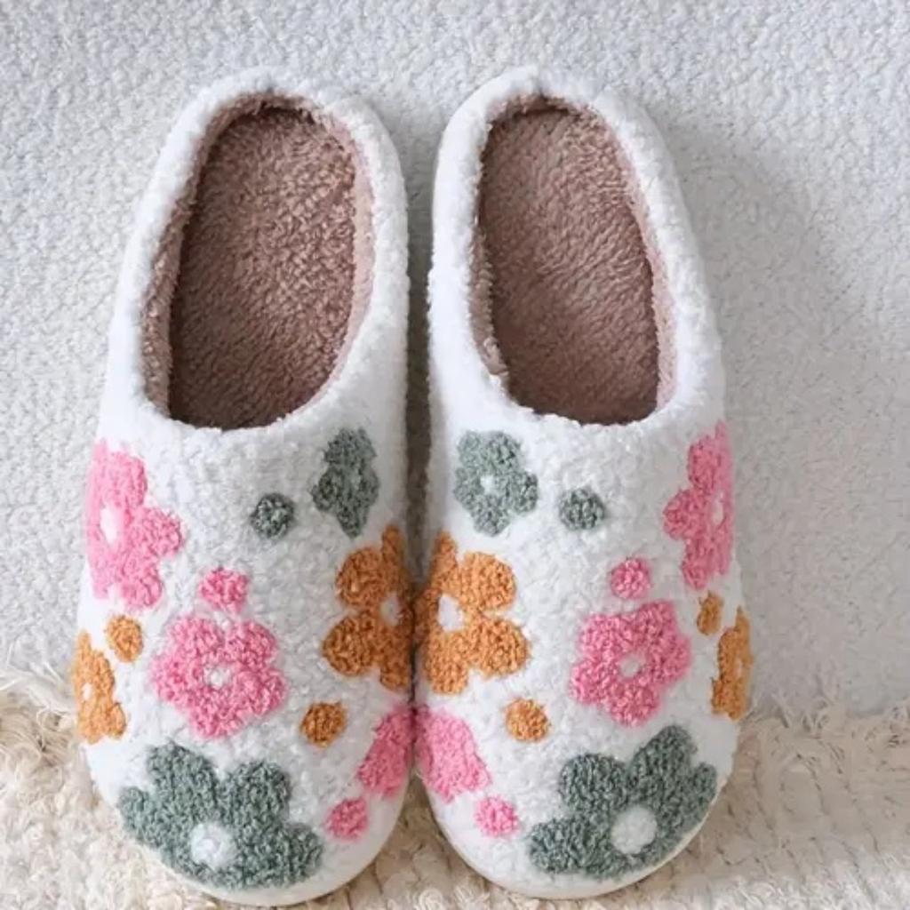 Pantofole in Cotone Floreali, Pantofole Peluche, Ricamo, Pantofole da Casa, da Uomo e da Donna, Pantofole da Coppia, Pantofole Calde, Pantofole Spesse