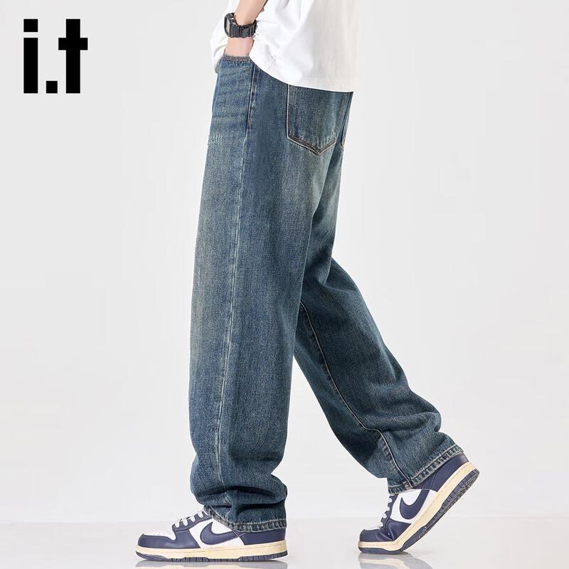 Izzue IT Men's American High Street Retro Loose Straight-Leg Jeans