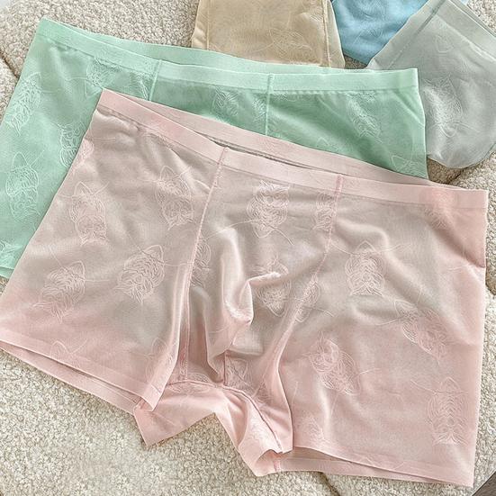 Men Boxer Underwear Low-rise Perspective Thin Shorts Panties Perspective Embroidery Lace Owl Pattern U-convex Underwear