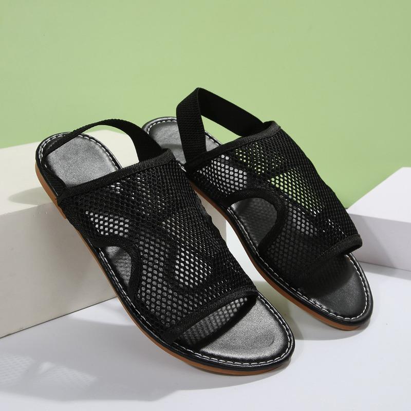 Foreign trade summer new flat bottom breathable mesh sandals large size cool slippers spot