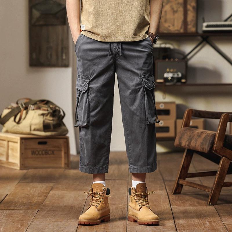 

Мужские укороченные брюки, Мужские повседневные брюки, Свободные хлопковые укороченные брюки, Мужские рабочие брюки, Шорты с несколькими карманами, Тонкий дизайн 30