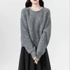 Autumn and winter new lazy wind thickened round neck short gray sweater women's inner knitted sweater small top