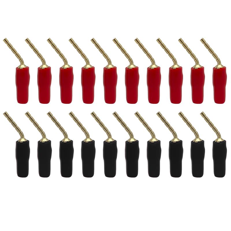 20Pcs Red Black Curved Pin 2mm Banana Plug Connector Right Angle Banana Male Plugs Audio Speaker Wire Cable Connectors