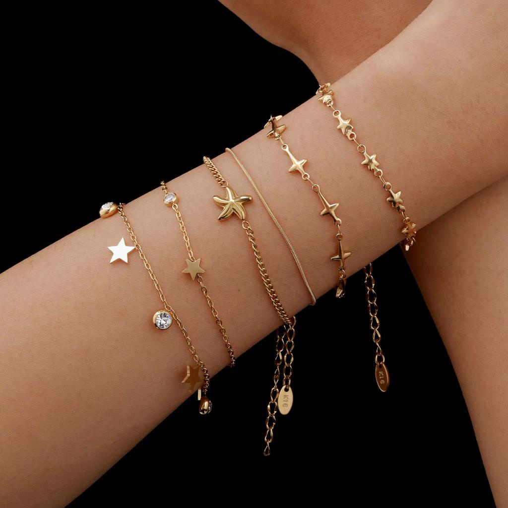 Stainless Steel Four-Pointed Star Chain Bracelet for Women,Double Layered Starfish Bracelets, Fashion Jewelry Mother's Day Gift