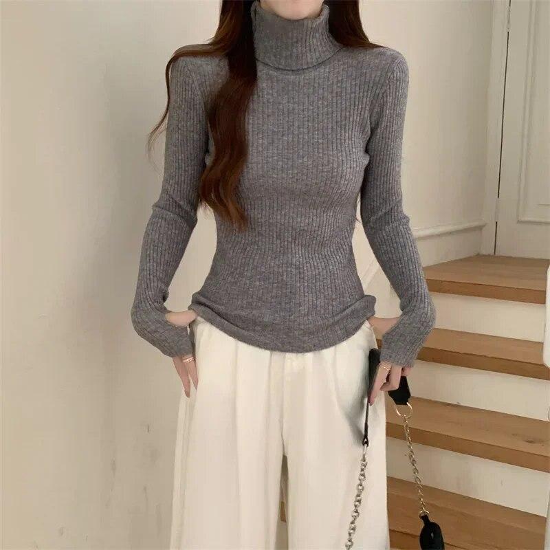 Turtleneck Sweater Casual Pullover Fashion Women Autumn Winter Korean Knitted Thick Sweaters Bottom Sweater Woman Jumper 29559