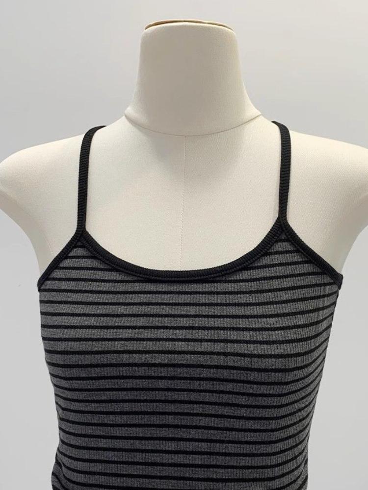Y2k Striped Tank Top Women Backless Square Neck Crop Tops Going Out Sleeveless Spaghetti Strap Vest Vintage Camisole Streetwear