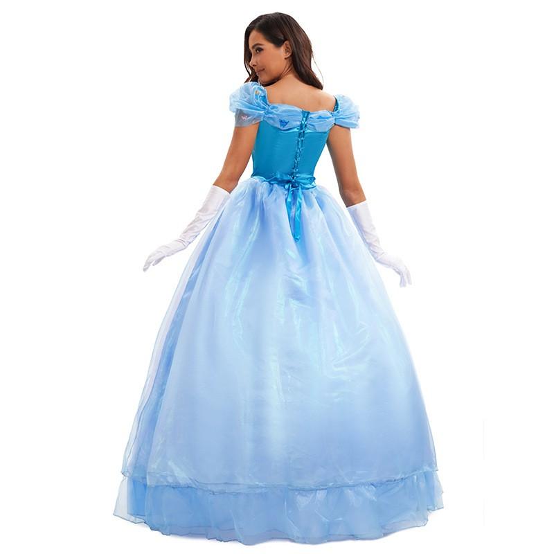 Blue Cinderella Costume Dress With Gloves Optional Hoop Skirt Stage Performance Halloween Cosplay