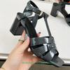Fashion Cross Strap Square Toe Chunky Heel Women Sandals Solid Color Open Toe Real Patent Leather 6.5Cm Heels 2025 Newest Summer Sandals