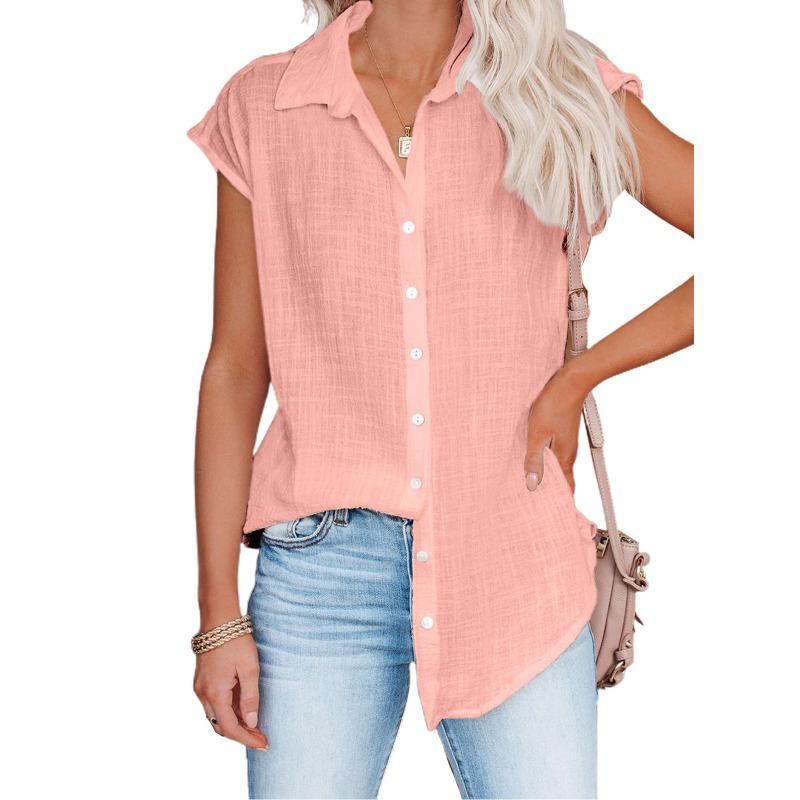 Summer new solid color single-breasted shirt women's casual short-sleeved top