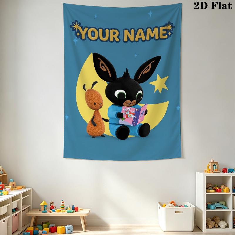 Custom Name Bing Bunny Wall Tapestry Aesthetic Wall Hanging Printed Fabric Blanket Decorative Tapestries for Bedroom Living Room Home Decor