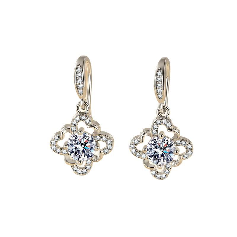Korean Style Four-Leaf Clover Zirconia Earrings - Elegant Gift for Women