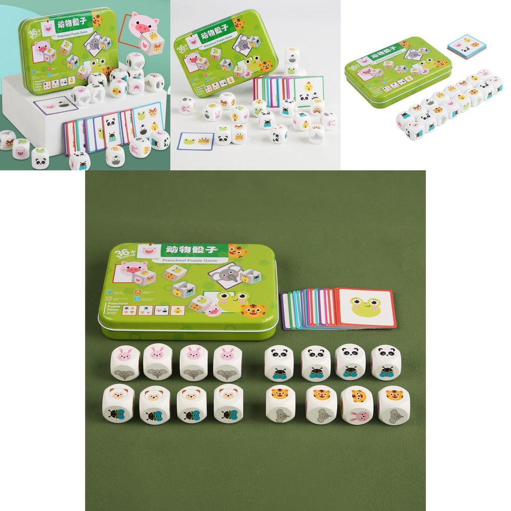 Wooden Animal Dice Puzzle For Kids Education And Focus Training Interactive Board Game