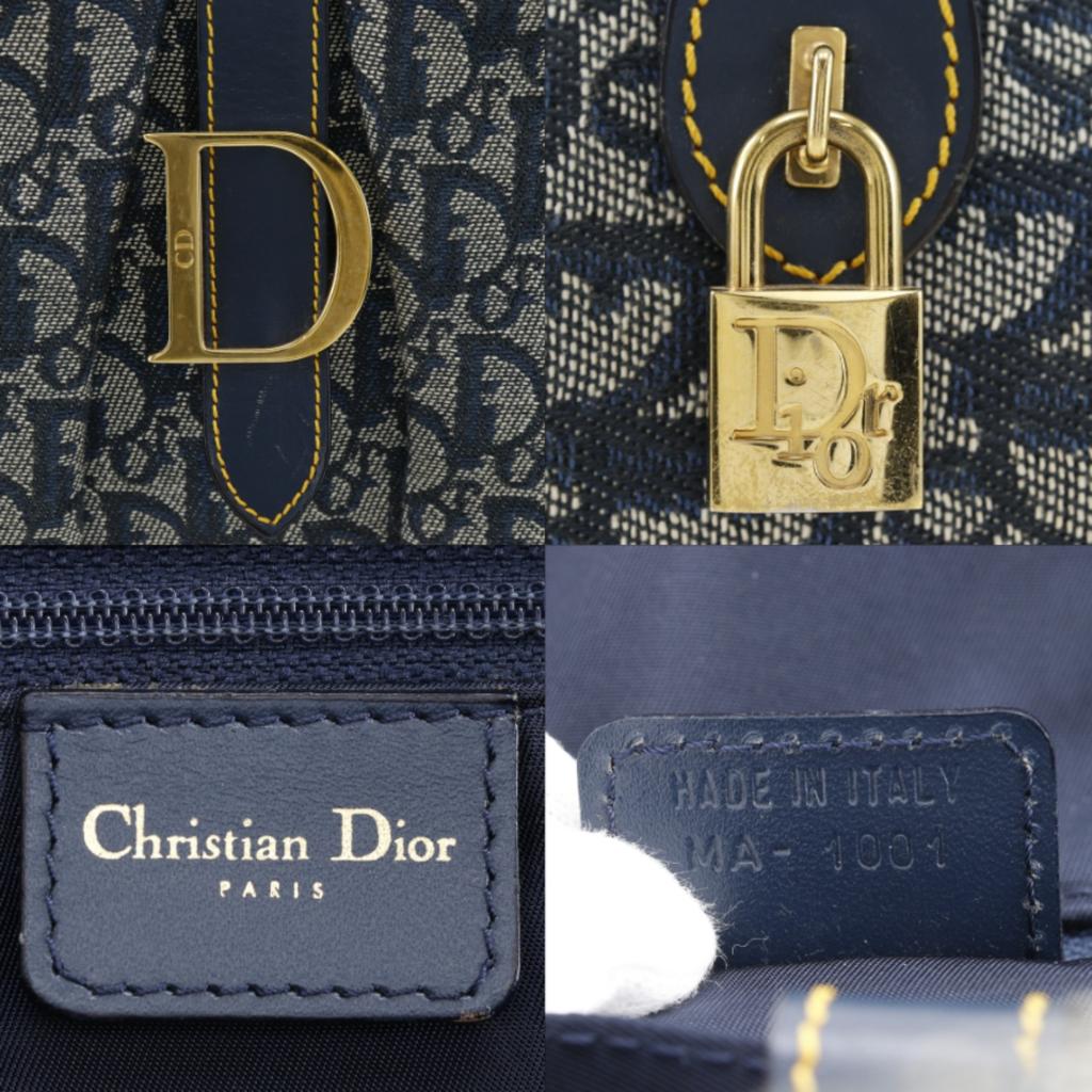 Dior Double saddle Handbag Trotter Navy blue canvas Women Used