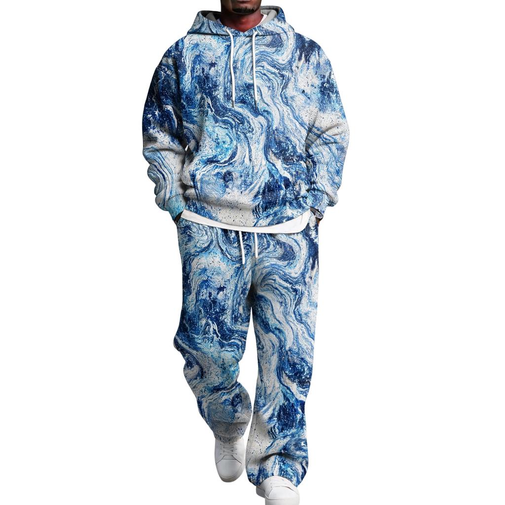 Men's Hoodie and Sweatpants Set with Elastic Waist, Casual Two Piece Outfit