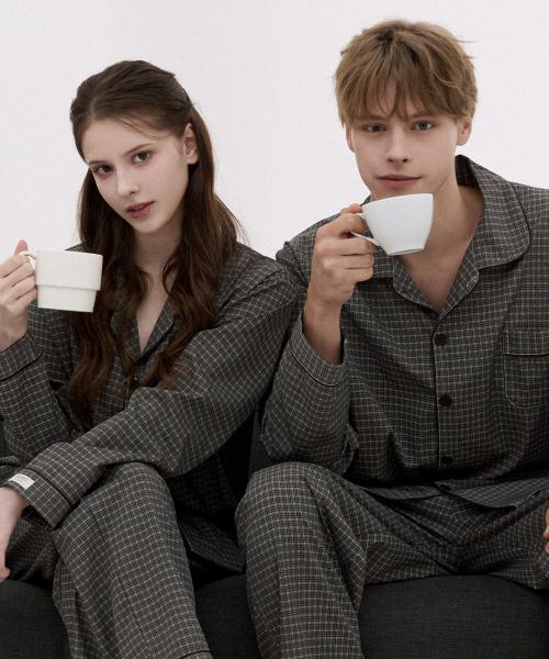 [Dossy] 2SET Silk Fit Dust Long Sleeve Couple Pajama Set [Shipped from Korea] 100% Authentic