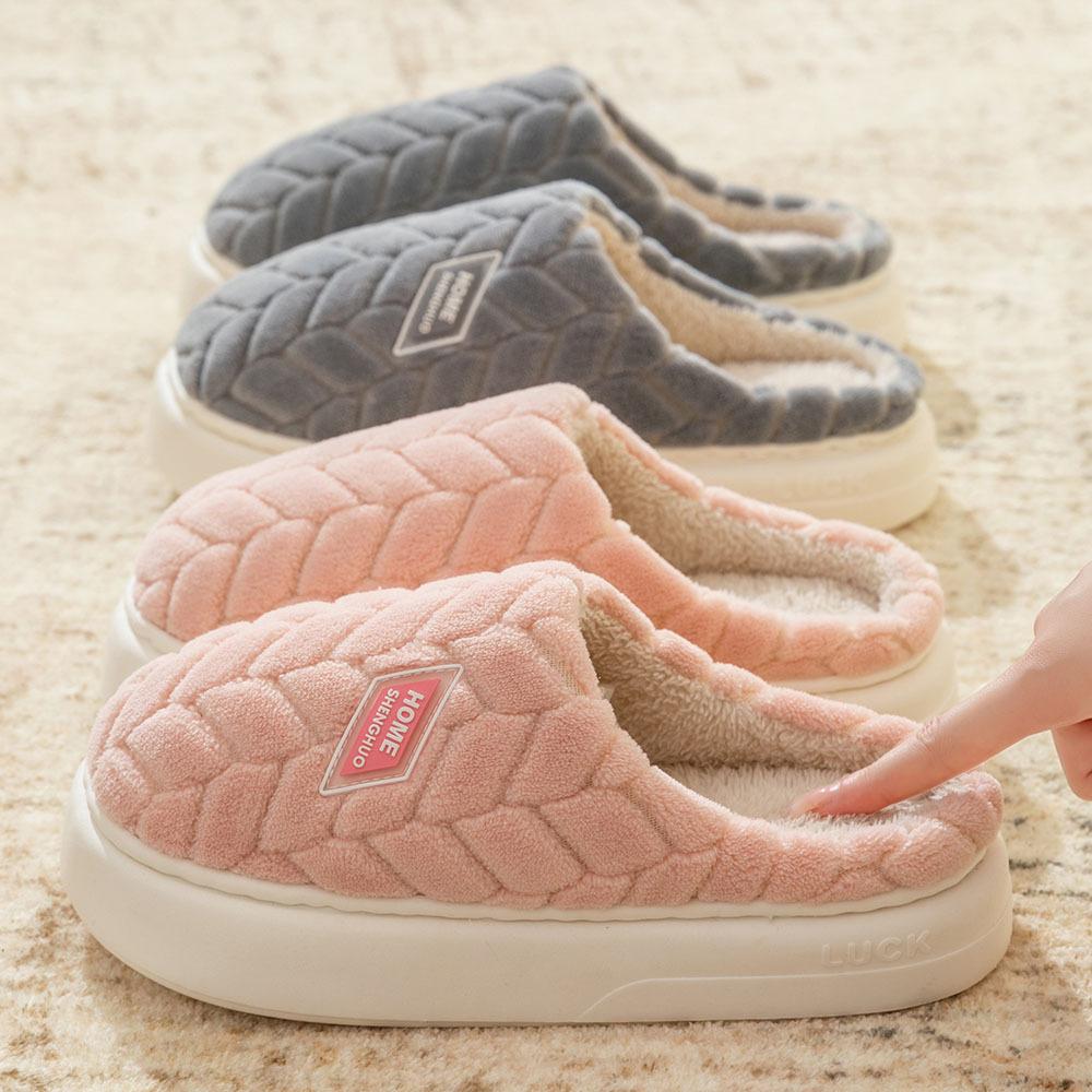 Winter Velvet Cotton Slippers Women's Plush Home Outdoor Thickened Warm Wool Cotton Shoes Male Students
