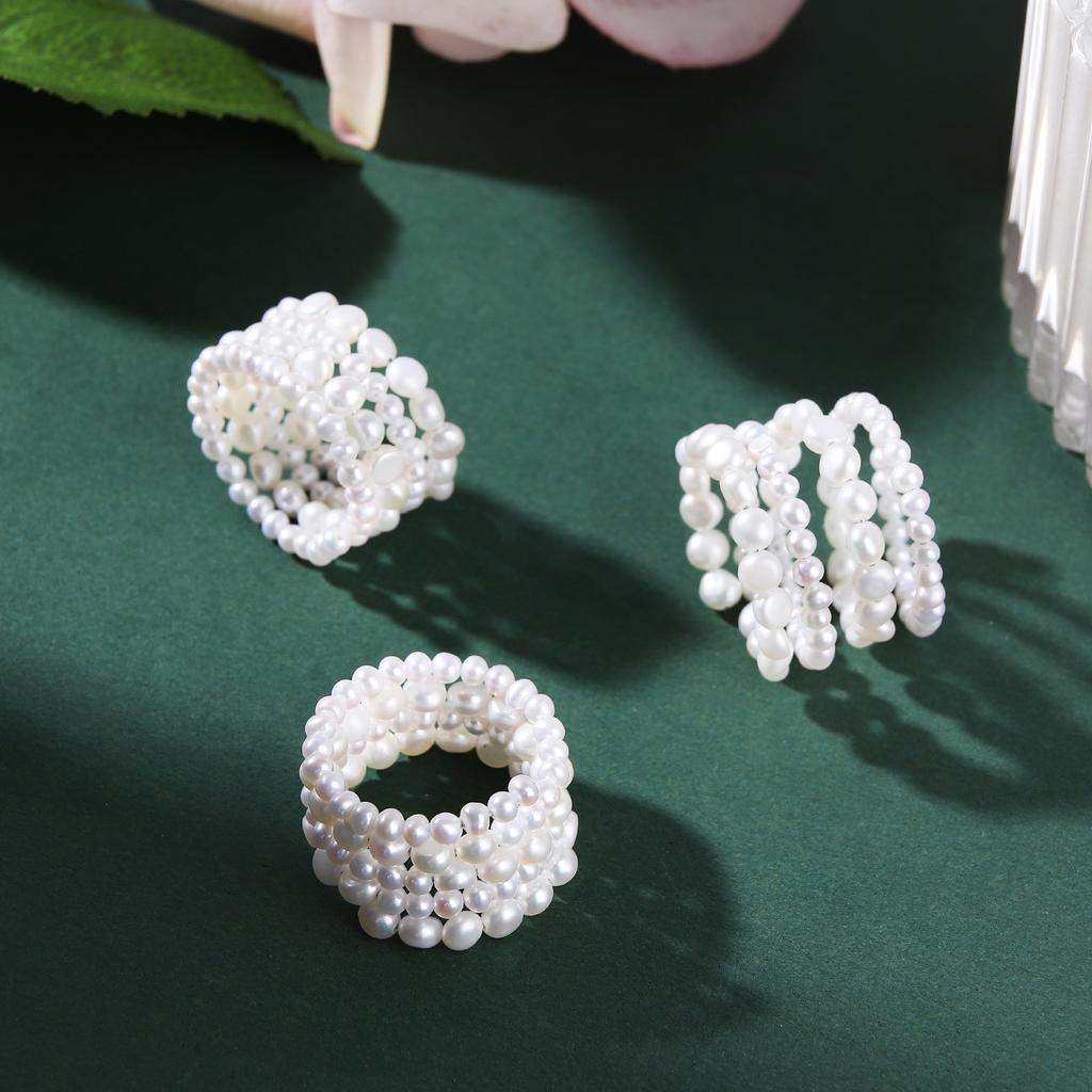 Freshwater Pearl Rings Stackable Elastic Finger Rings For Women Gifts Minimalist Ring Fashion Jewelry