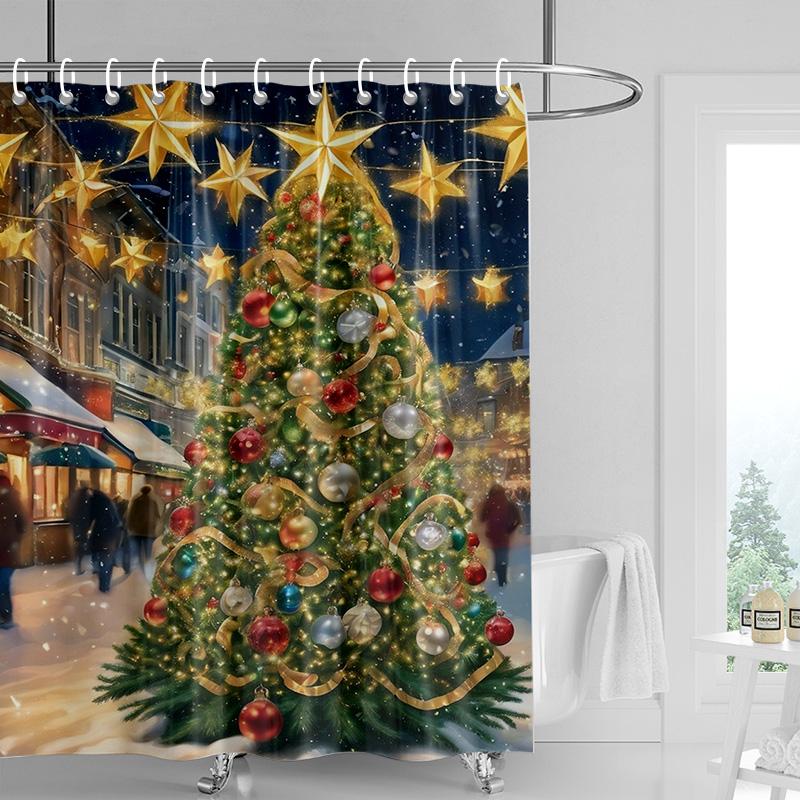 Home Decoration Shower Curtains for Bathroom Waterproof Curtain Fabric Modern Nordic Style Living Room Merry Christmas Winter