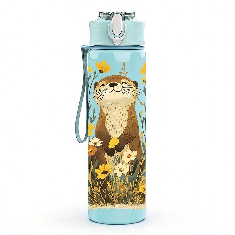 1PC Cute Prairie Dog Animal Print 750ml Color Plastic Sports Water Bottle Leakproof Flip Straw Lid Suitable for Sports Office Home Use
