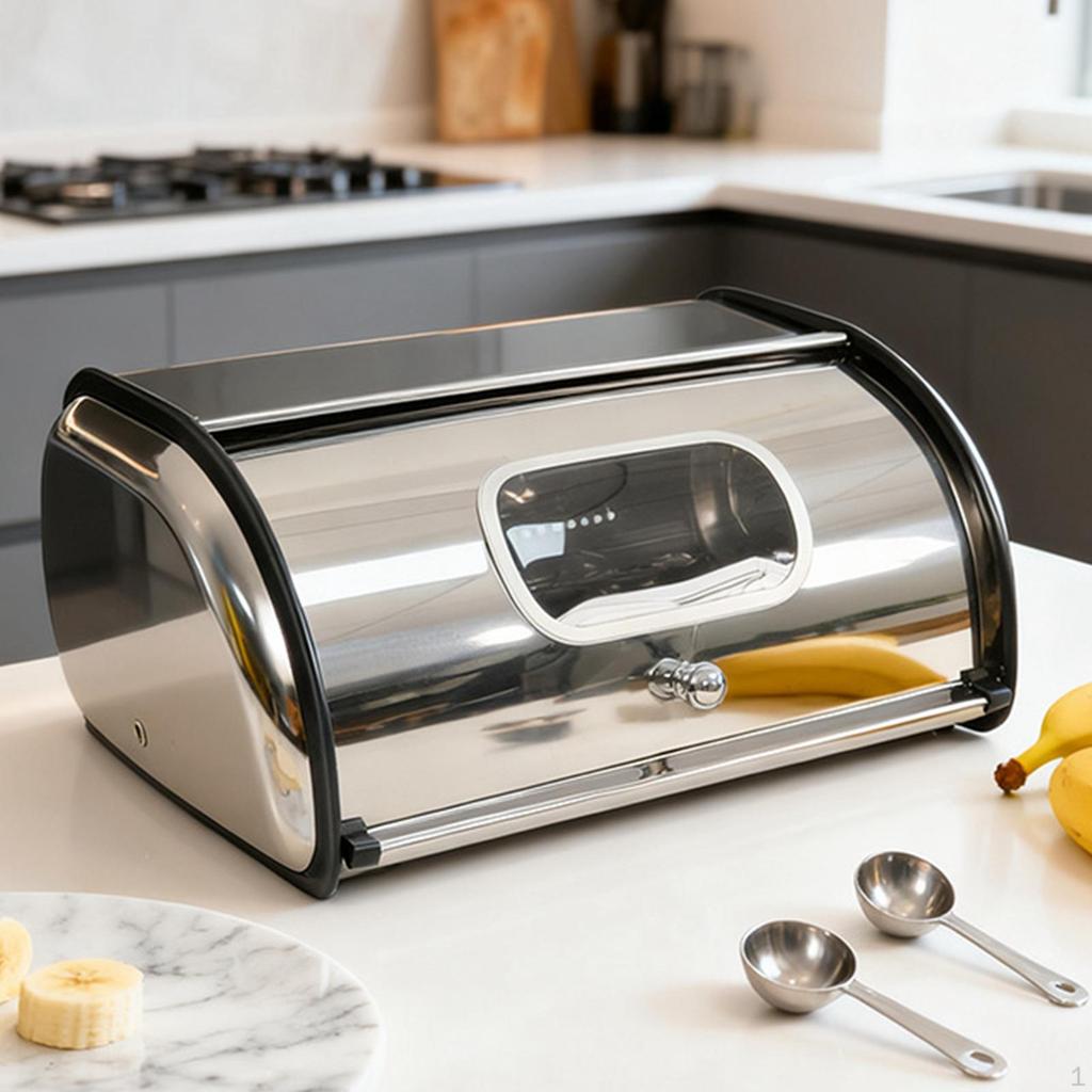 Bread Storage Bin Stainless Steel Box Organizer with Lid Kitchen Counter Easy to