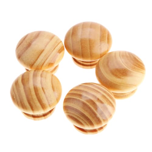 Set of 5 Wooden Handles, Knobs, Natural Wood, for Chests, Drawers, Furniture, Doors, Hardware, Shelves, with Screws, Wood Grain