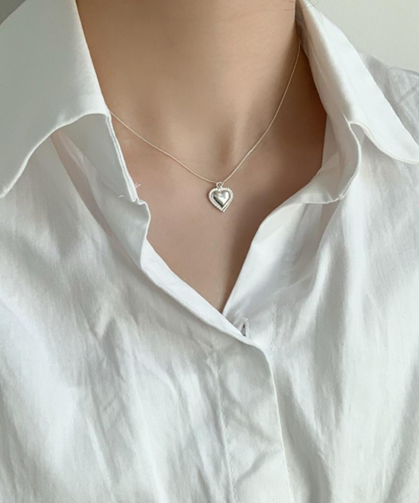 Alleun Silver 925 Heart Pendant Layered Chain Necklace