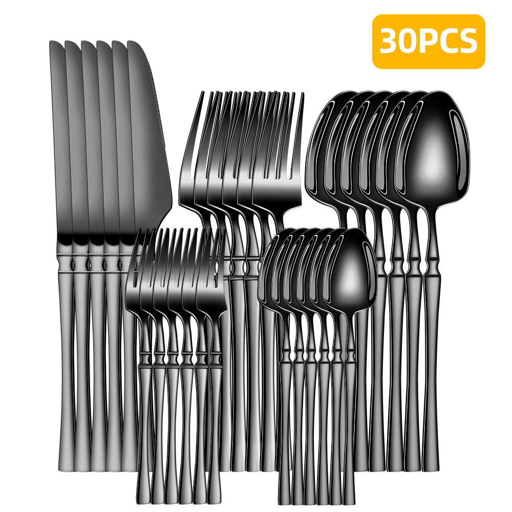 Stainless Steel 30-Piece Cutlery Set with Small Waist Design for Restaurants and Hotels