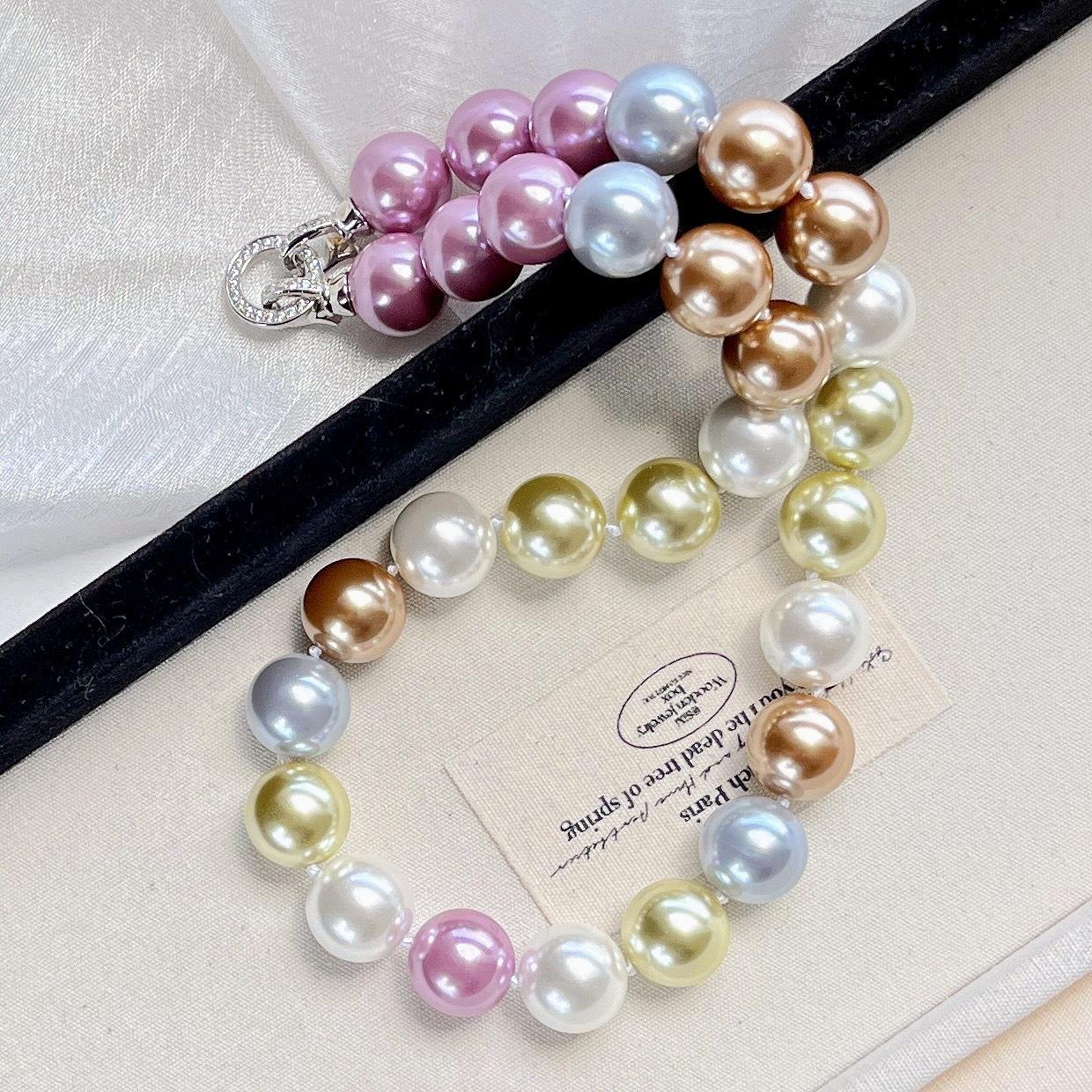 10Mm French Maillard High Quality Candy Mixed Color Pink Purple Artificial Bead Highlight Seawater Pearl Necklace