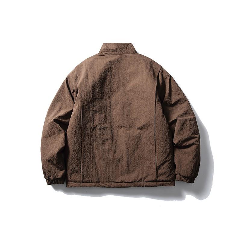 Unisex Winter Warm Cotton Puffer Jacket Stand Collar Loose Fit Solid Color Casual Streetwear Youth