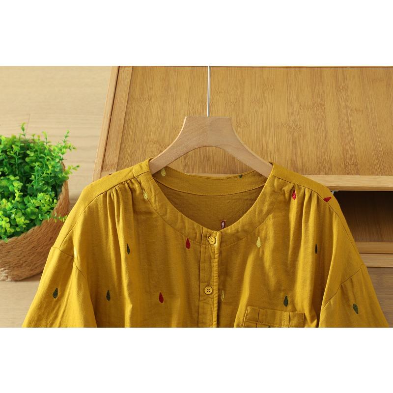 DIMANAF 2026 Plus Size Summer Women Blouse Shirts Tunic Oversize Loose Casual Embroidery Floral Cotton Linen Lady Tops