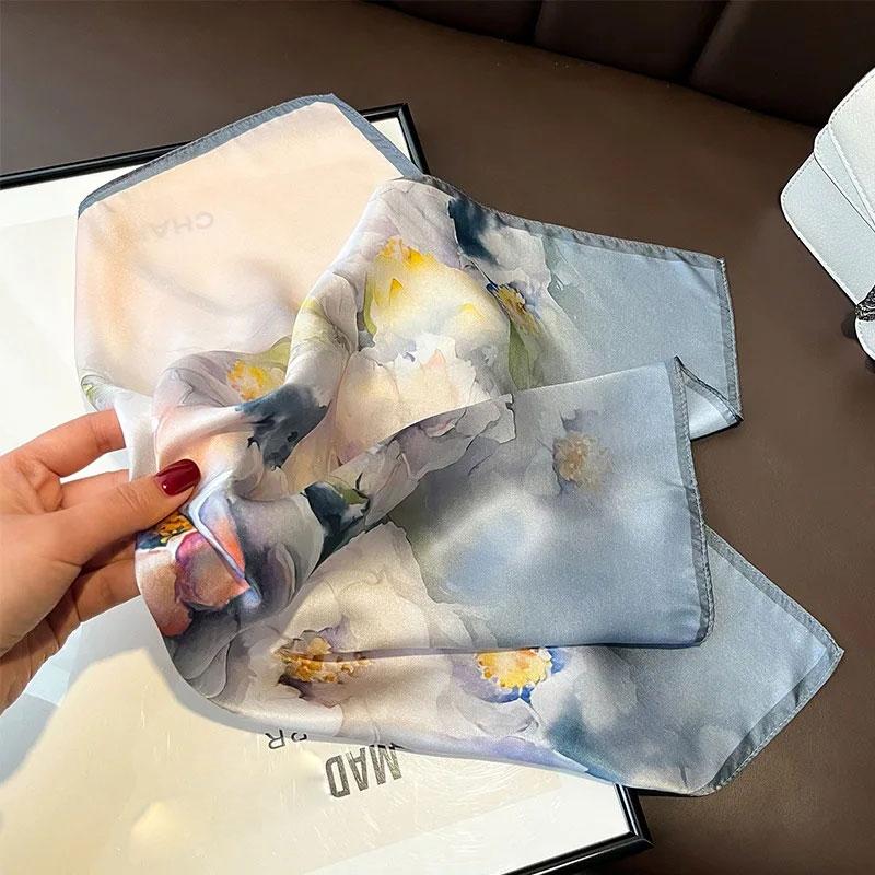 100% Natural Real Silk Scarf Women Shawls Wraps for Ladies Scarves Bandana Summer Satin Flower Foulard Femme Square Scarfs Hijab