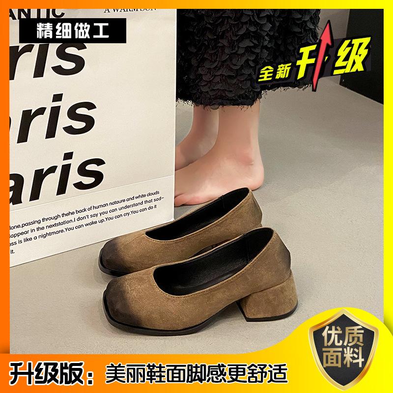 Temperament late evening wind shallow mouth single shoes women's 2025 new French thick heel Mary Jane high heels versatile commuter women's shoes