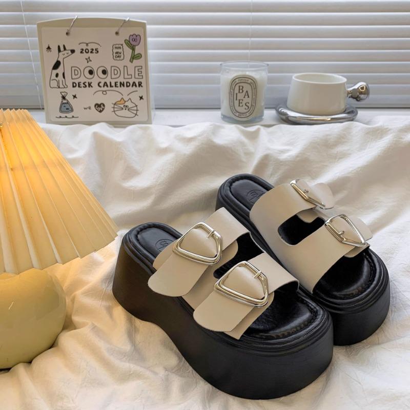 Fashion Women's Slippers 2025Summer Thick-soled Roman Sandals Non Slip Platform Sandals for Women Beach Slippers Luxury Leather Slippers